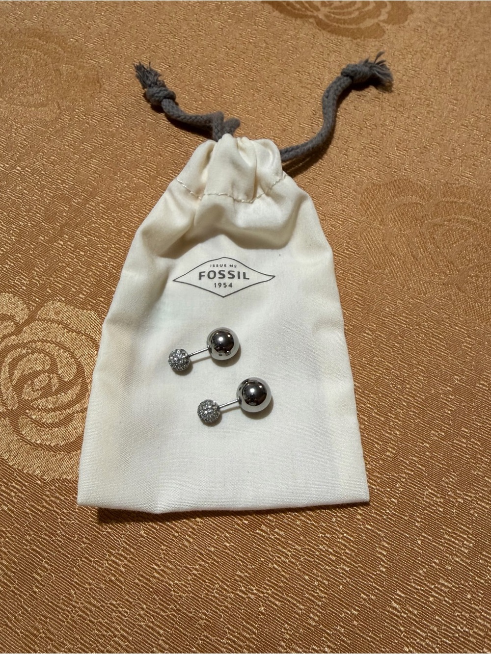 Fossil Silver Double-Sided Crystal Back Stud Earrings